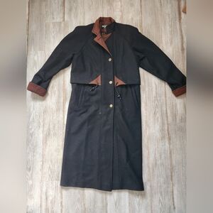 Classic Black & Brown Wool Blend Pea Coat - Brand: